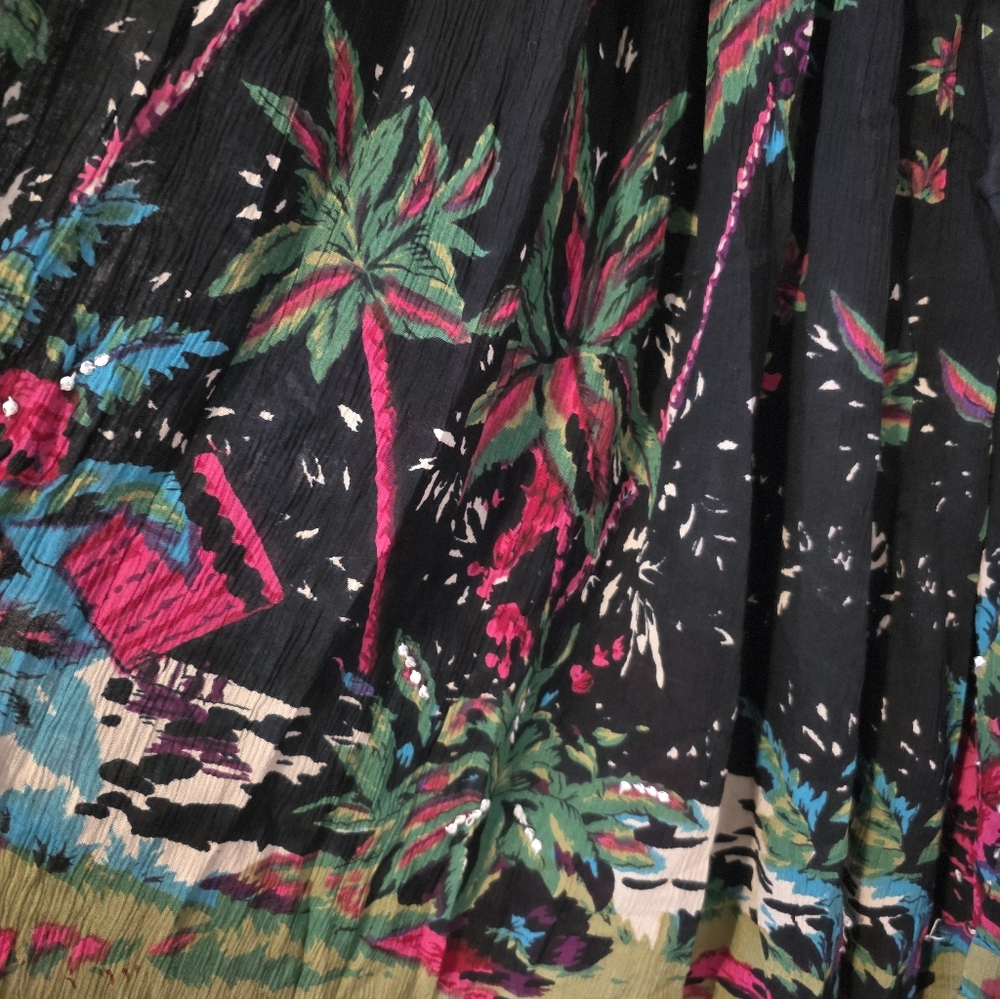 Vintage White Stag Floral Tropical Midi Skirt Flowey Rayon Wmns 16w Boho Coastal - Picture 3 of 6
